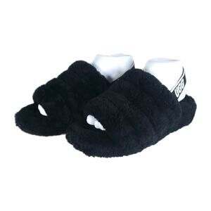 UGG Women's Fluff Yeah Slide US8 Black Fur Slip-On Flat Slippers Shoes